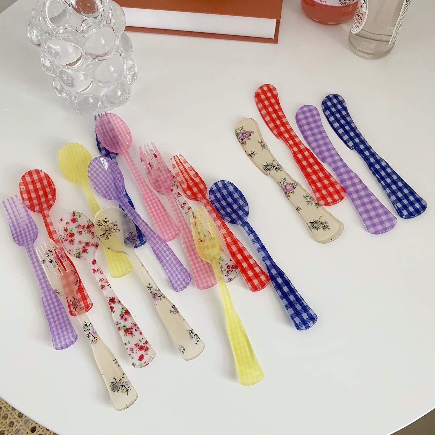 Homemade Korean ins with the same retro French plaid floral fork spoon dessert fork cake spoon fruit fork