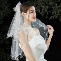 Head yarn 2021 new headwear bridal main wedding dress photo props collar certificate marriage French style white butterfly junction
