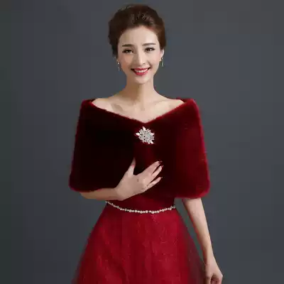 New Bride wedding wedding dress woolen shawl fur wine red shawl dress cheongsam shawl dress cheongsam shawl wine red