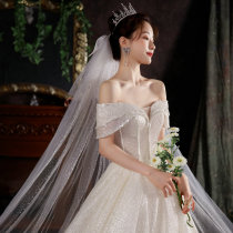 Head yarn bridal main wedding dress wedding white trailing long and butterfly knot yarn head decorated with super-sensual retro photo
