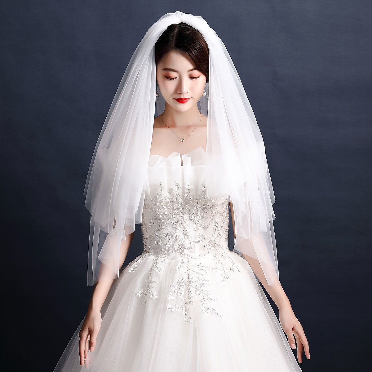 2020 new Korean Bride wedding veil headdress Super Xiansen Photo Wedding Dress Tour double Photo Veil