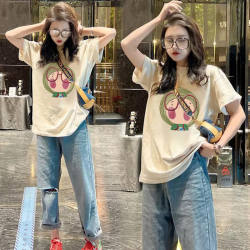 100% Pure Cotton Short-Sleeved T-Shirt for Women Summer 2026 New Korean Style Oversize Loose Lazy Style Hong Kong Style T-Shirt