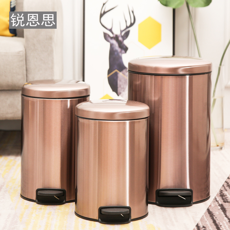 Stainless Steel Trash Can with Lid, Household Foot-Operated, European-Style Creative Design for Kitchen, Living Room, Bathroom, Odor-Proof, Foot-Pedal Type Stainless Steel Trash Can with Lid, Household Foot-Operated, European-Style Creative Design for Kitchen, Living Room, Bathroom, Odor-Proof, Foot-Pedal Type