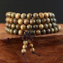 Green sandalwood beaded sandalwood streak rosary bracelet suitable for men and women bracelet 108 home aromatherapy Buddha