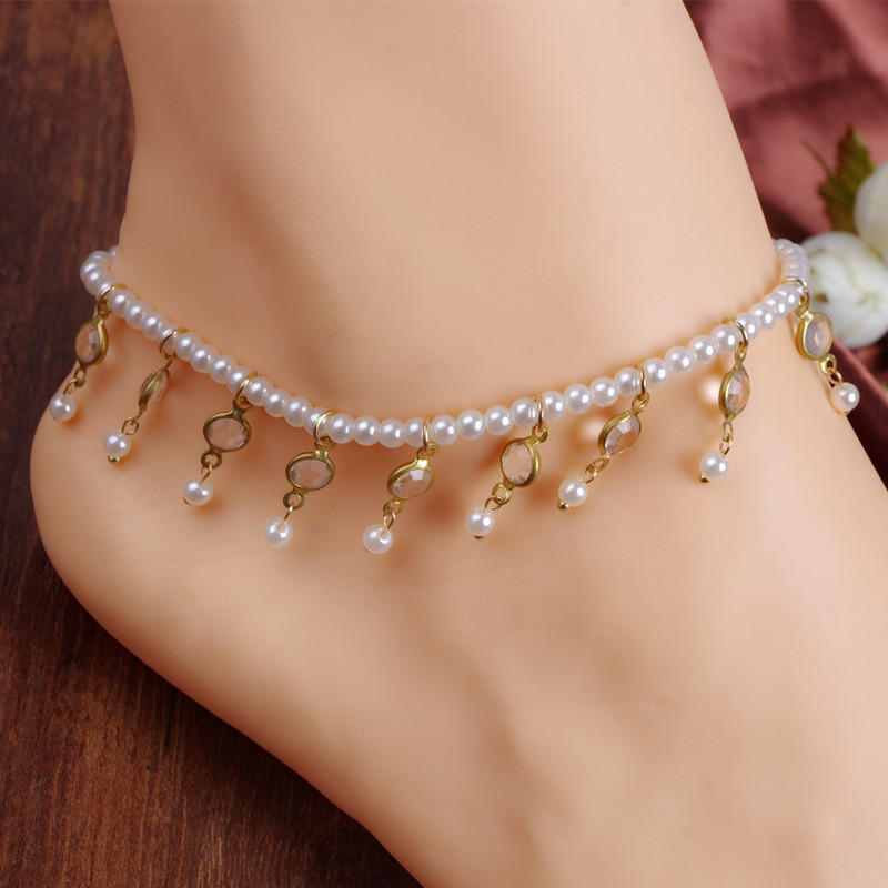 Vòng chân nữ sinh viên Nhật Bản và Hàn Quốc retro hai lớp thời trang nhảy ren chân nhẫn hoa quốc gia dệt trang sức lắc chân vàng trắng