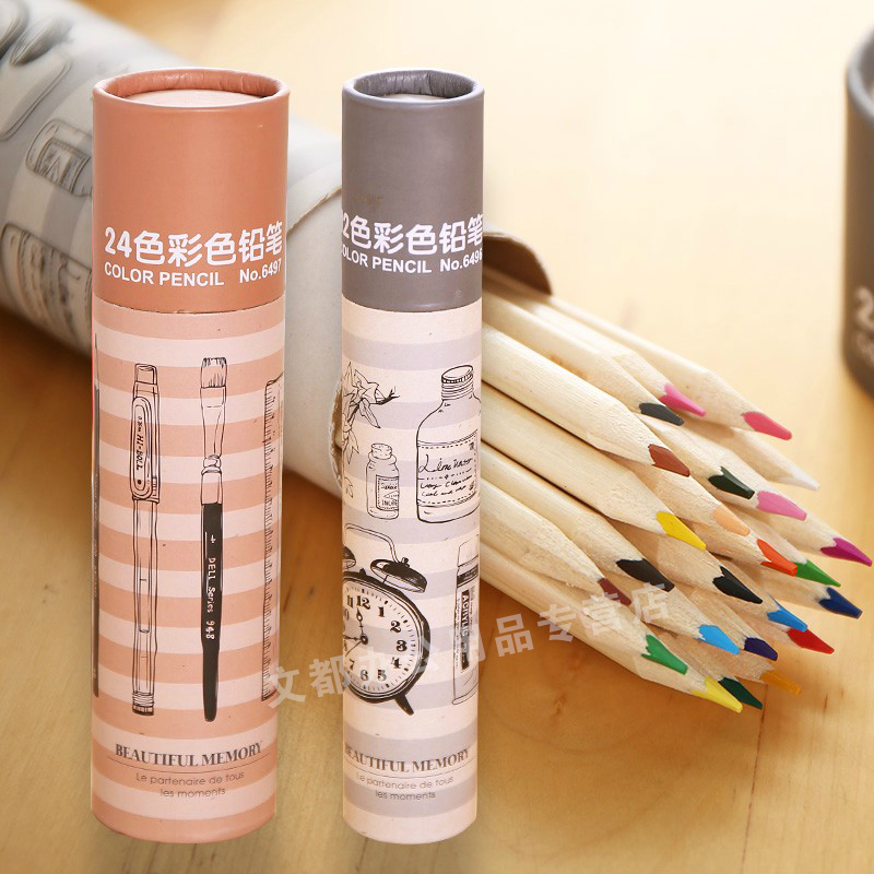 Deli 6496(12 colors) 6497 (24 colors)Triangle pen wood color pencil environmental paper tube