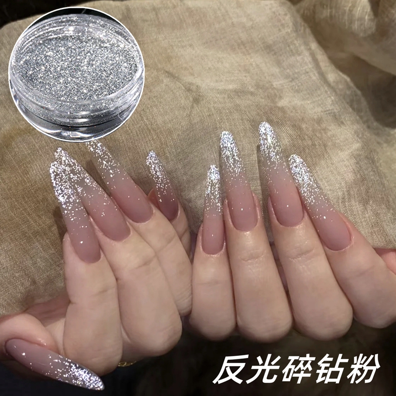Nail Art Influencer Silver Reflective Crushed Diamond Powder, Super Shiny Silver Crystal Diamond Powder, Fine Glitter Nail Glitter Decorations