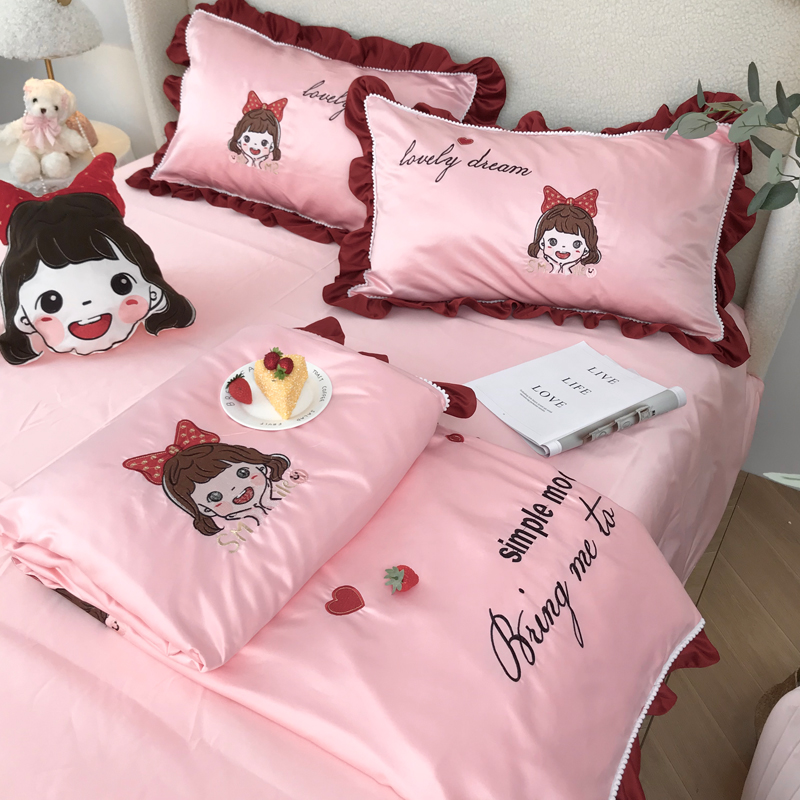 Princess Wind washable summer cool quilt Four-piece silk air conditioning quilt Double summer thin quilt Cartoon Children's summer Quilt