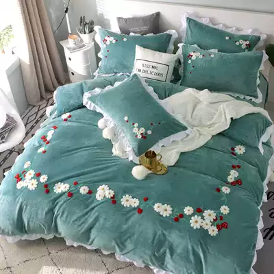 Net red coral velvet four-piece plus velvet padded double-sided velvet flannel treasure Velvet crystal velvet 1 8 quilt cover winter