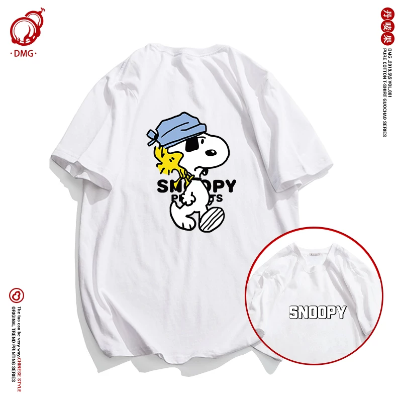 Nuby, Снупи, картина футболка, летняя белая одежда пары, с коротким рукавом, оверсайз
