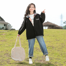 Girl autumn jacket 2021 new foreign style Net red 12 years old middle child fashionable spring and autumn coat trench coat Double Wear