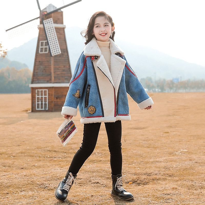 Girls Lamb Fur Coat Fall Winter 2021 New Big Boy Kids Foreign Gas Plus Fluffy Winter Girl Fur In One