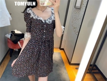 High-end socialites temperament light luxury style TOMYULN20 autumn elegant French waist slim V collar floral dress women