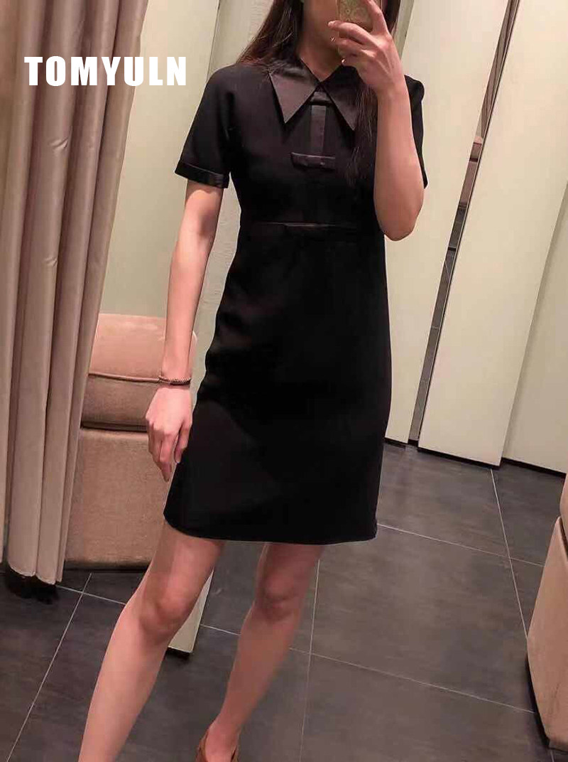 TOMYULN light luxury temperament 20 autumn new black waist slim bow short-sleeved dress women