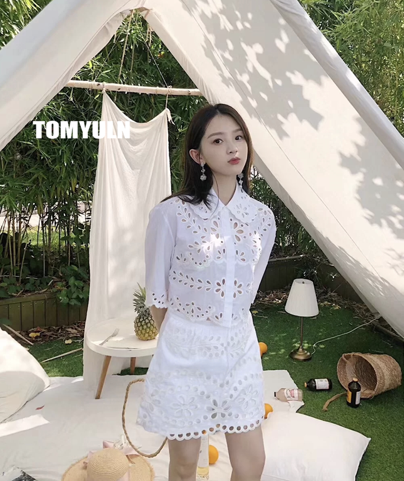 TOMYULN20 Spring/Summer Women's Lace Top Hollow Skirt Celebrity Temperament Two-piece Fashion Suit Skirt