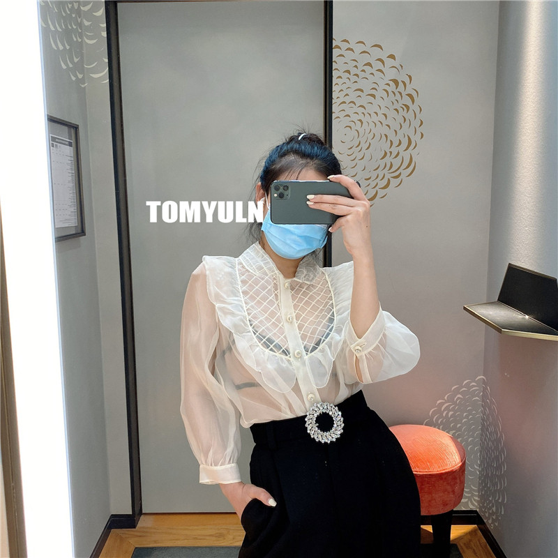 Retro Harbor long sleeve Ogan yarn shirt woman TOMYULN 20 Autumn Yuanyuan temperament relaxed fashion gas coat