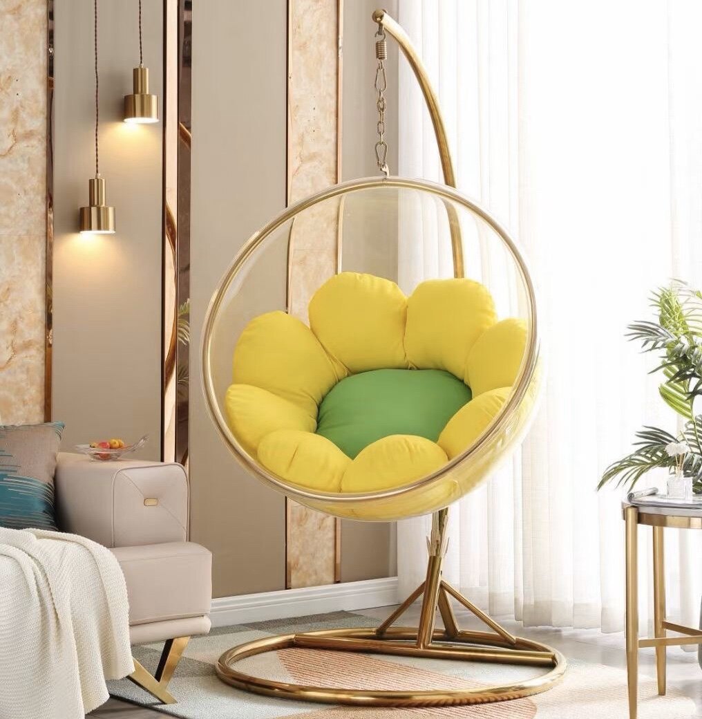 Nordic wind quality transparent bubble chair floor to ceiling glass hemisphere balcony hanging basket net red space hanging chair cradle swing