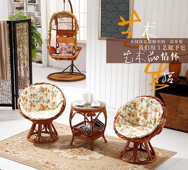 Rattan chair tea table Three sets of rattan wood combinations Leisure chair Rocking Chair Natural Real Vine choreography swivel chair Courtyard Balcony and chairs