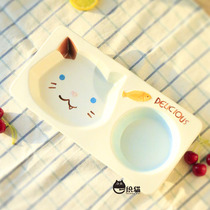One Weaver Cat Pet Cat Head Ceramic Double Bowl Eating Basin Cat Rice Basin Self Weight Not Easily Displacement Dog Bowl Pet Supplies