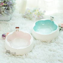 One Woven Cat Web Red Cherry Blossom Cat Bowl Fairy Bowl Fairy Bowl Water Bowl ceramic thick and hard to displacement Short-footed bowls