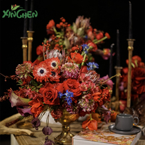 Xinchen wedding arrangement Candlestick 4-piece set of old candlelight dinner table floral matching iron candle holder ornaments