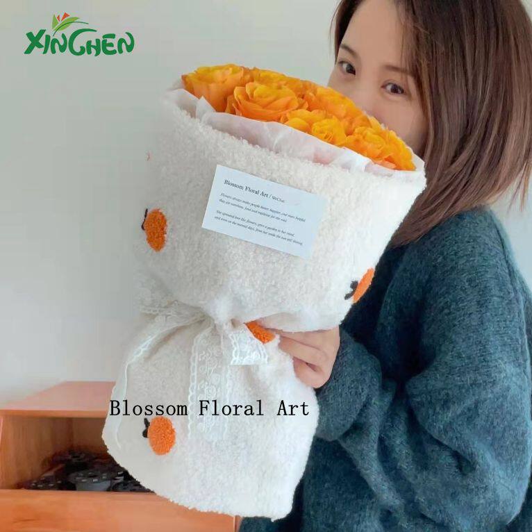 Strawberry Warm Hand Treasure Bouquet Fabric Embroidered Lamb Suede Fabric Floral Wrapping Paper Floral handmade Material Flower Shop with