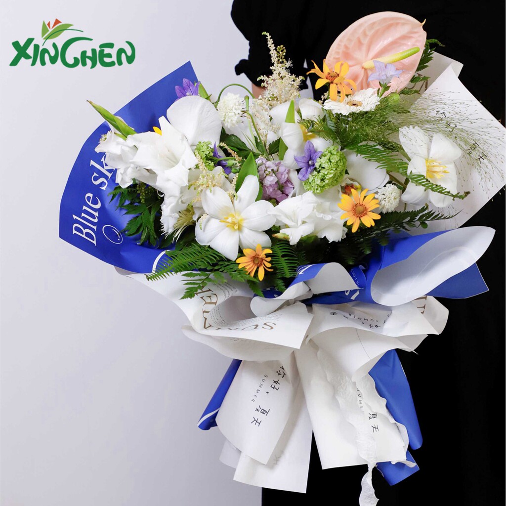 Xinchen Materials Tanabata New Klein Blue Flower Packaging Kraft Paper Small Gift Wrapping Paper 15 Packs