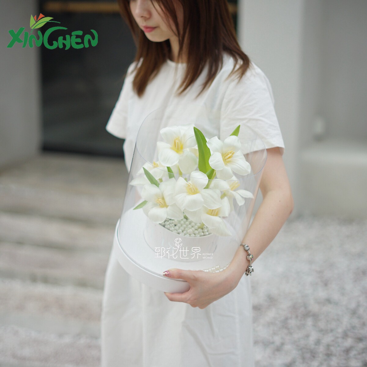 Xinchen materials Tanabata hand basin high and wide pvc round transparent companion gift flower box flower flower arrangement gift box cake box