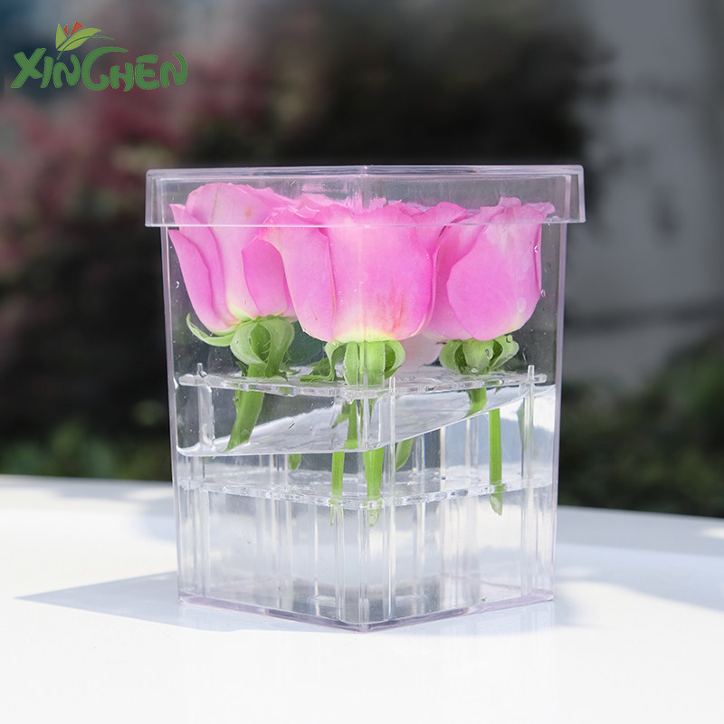 Hinchen Transparent Acrylic Crystal Flower Case Heart-shaped High Overdraft Flowers Packaging Box Rose Case Square Flower Arrangement Box