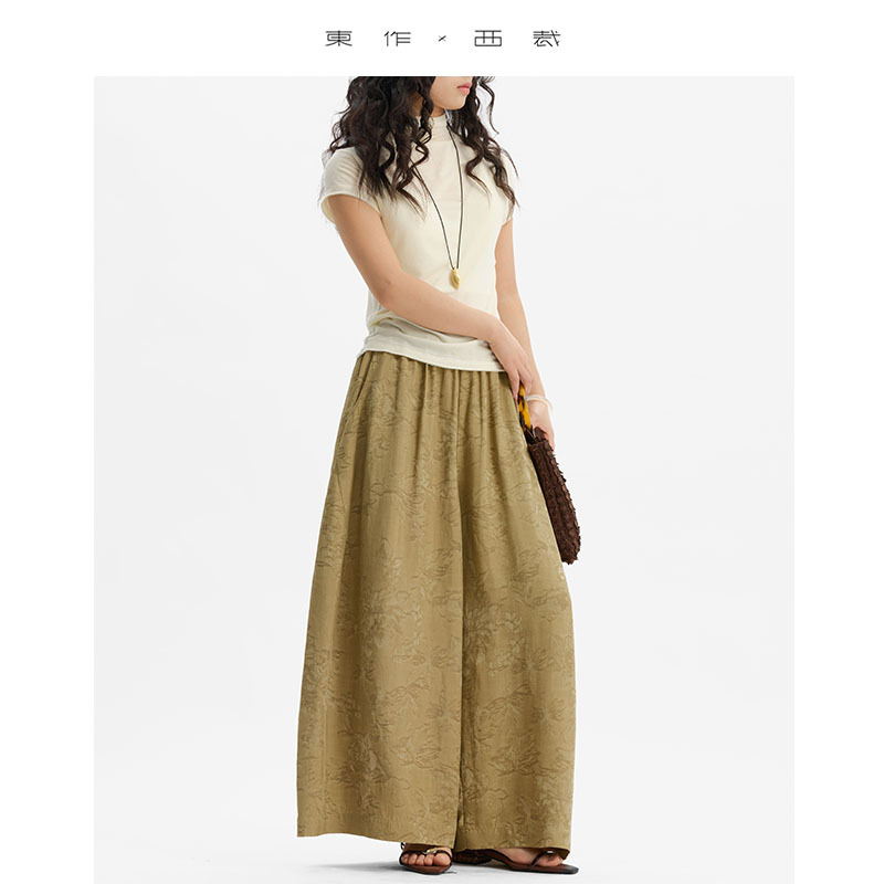 Walking with a Breeze~ Cool Pants~ Thin and Slimming Chinese Jacquard Wide-Leg Pants for Women, Summer Loose and Slimming Casual Pants