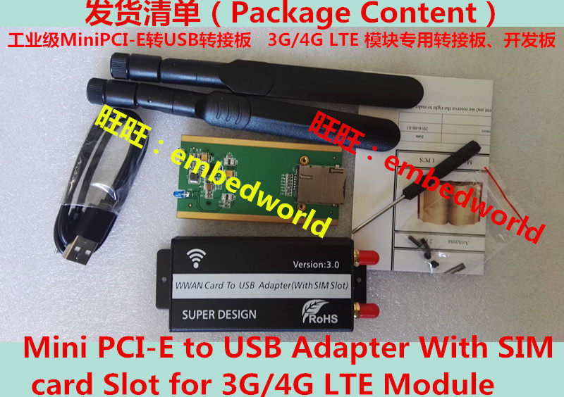MiniPCI-E WWAN Card to USB Adapter With SIM Slot Version3 0