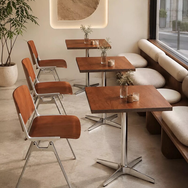 Coffee Shop Tables and Chairs, Marine Board Tables, Dessert and Sugar Water Restaurant Commercial Retro Tavern Restaurant Square Dining Table and Chair Set