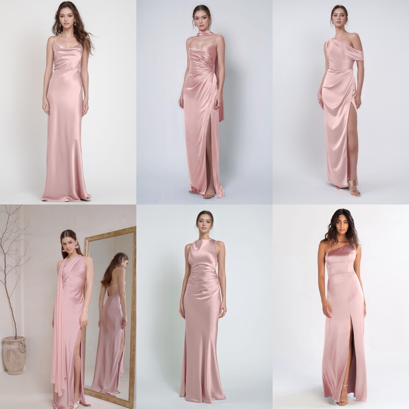 French-Style Beautiful Pink Satin Bridesmaid Dresses, Birthday Dresses, Bridesmaid Dresses, Sister Dresses, Bridesmaid Group