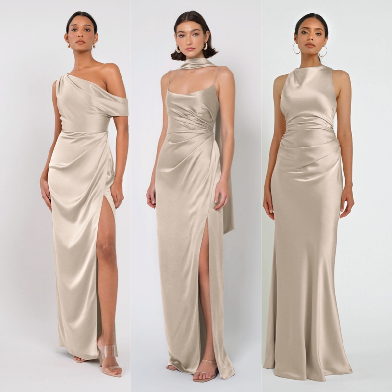 2025 Stunning Champagne-Colored Satin Bridesmaid Dresses for the Bridesmaid Group, Niche High-End Bridesmaid Dresses, Plus Size