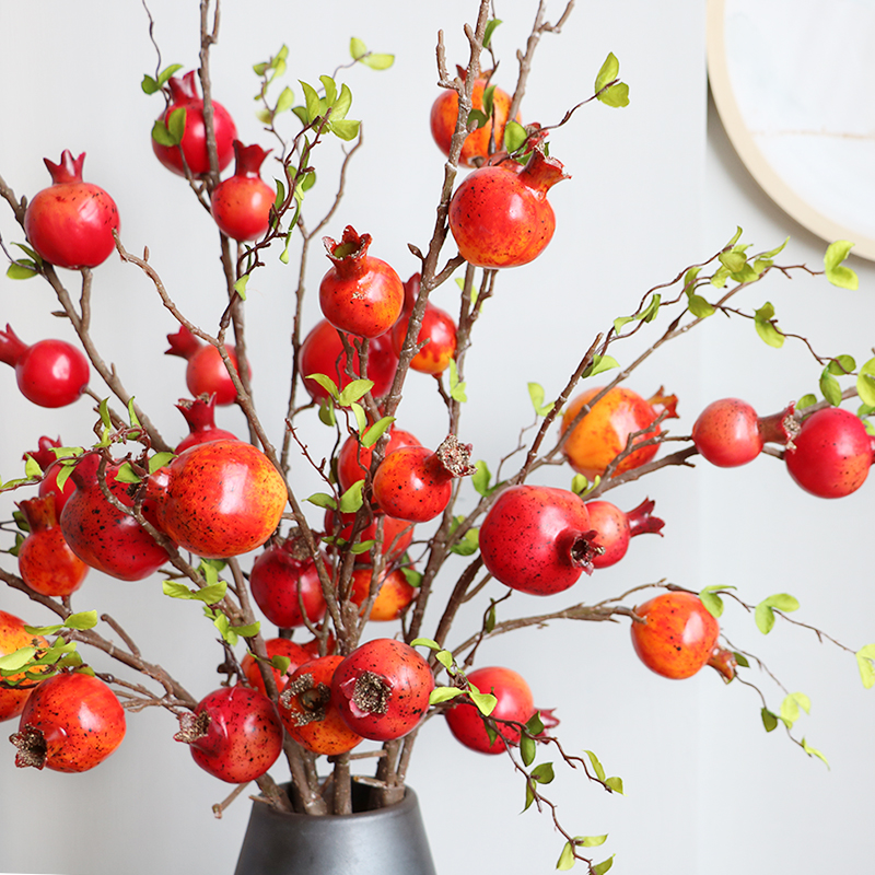 High-grade red fruit dried flower pomegranate living room simulation flower vase arrangement fake flower branch bouquet floral ornament ornaments