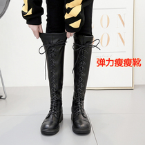 Long boots small elastic lace-up boots womens 2022 autumn and winter new plush knight boots womens tall thin boots