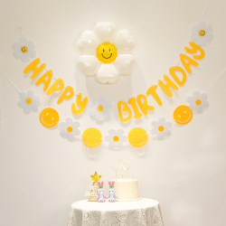 South Korea Ins Smile Face Little Daisy Banner Pulling Flower Baby Baby Birthday Party File Background Wall Decoration Scenario Outdoor