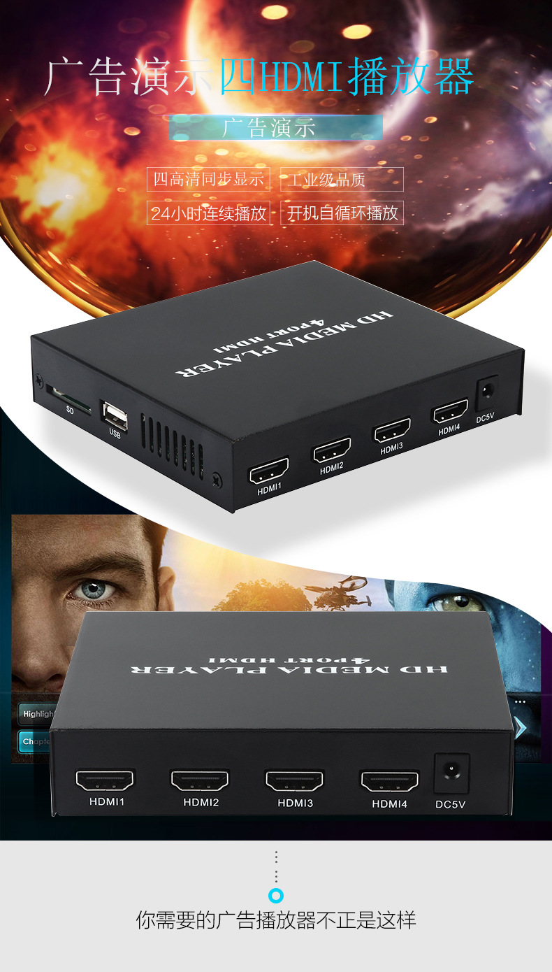 bộ thu sóng wifi từ xa Trình diễn stream HD 1080P 4 trình phát đồng bộ HDMI TV Cửa hàng máy quảng cáo video U - Trình phát TV thông minh modem 5ghz