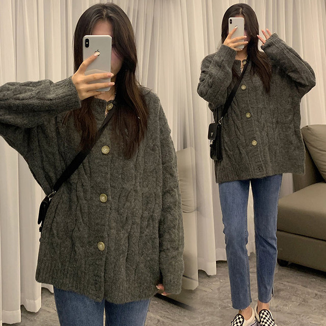 BLACKY Sweater Jacket ແມ່ຍິງດູໃບໄມ້ລົ່ນ hhyee ແບບເກົາຫຼີໃຫມ່ Loose Lazy Style Versatile Thickened Knitted Cardigan Top