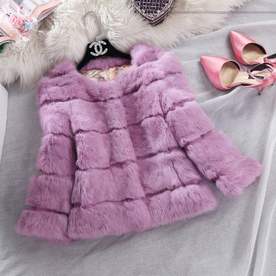 2017 new fur toàn bộ da thỏ tóc ngang sọc coat của phụ nữ đoạn ngắn mùa thu và mùa đông mỏng giảm béo chống mùa giải phóng mặt bằng giá áo lông cừu chính hãng