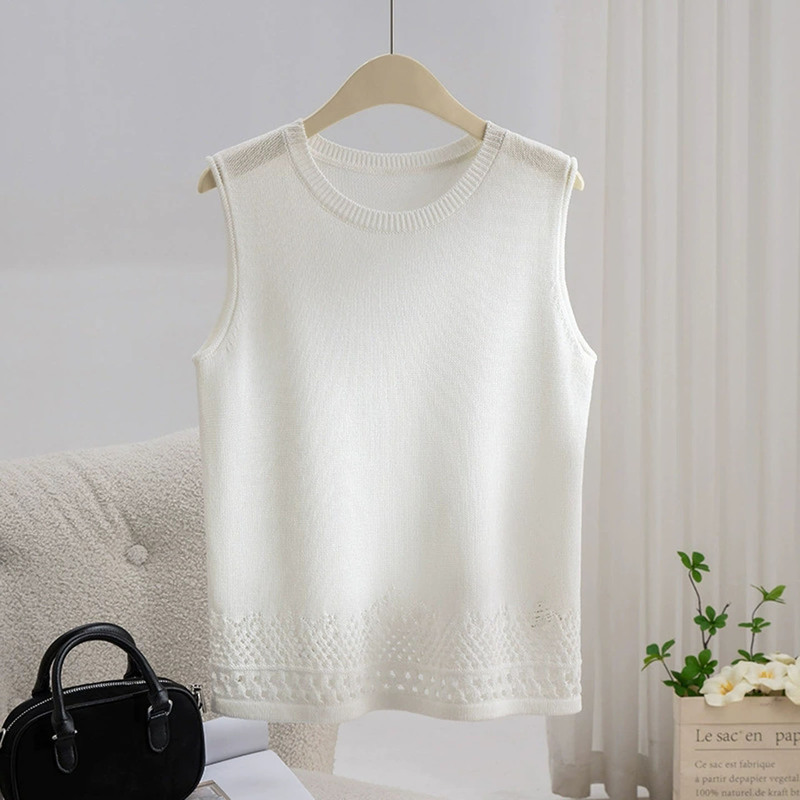 Fashionable Hollow-Out Jacquard Knit Vest for Women, 2026 Summer New Versatile Slim-Fit Sleeveless Viscose and Paper Yarn Top