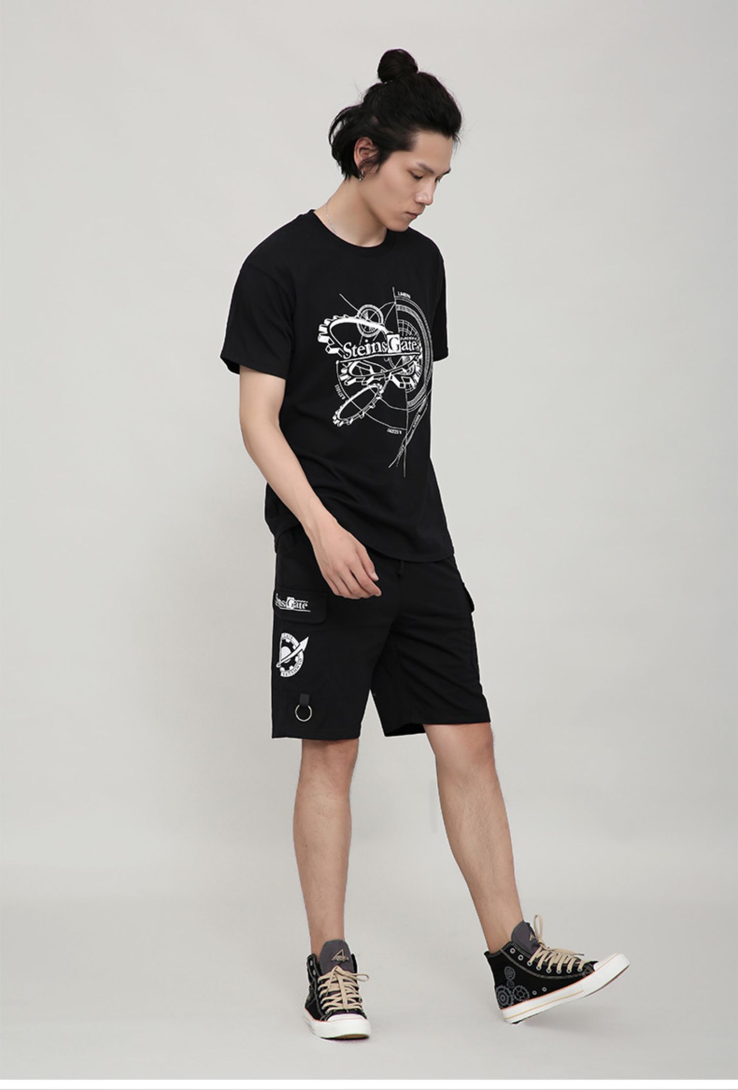 Man Fun Destiny Stone Gate 0 Áo phông ngoại vi Màu đỏ rêu Trợ lý rượu mùa hè Anime Quần short tay ngắn Quần áo Set - Carton / Hoạt hình liên quan hình dán thủy thủ mặt trăng