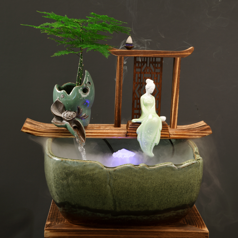 Ceramic reverse flow incense flow ornaments Fountain Creative Humidifier Lucky Feng Shui wheel Office home opening gift