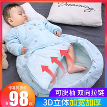 Baby sleeping bag cotton thickened autumn and winter 0-3 years old baby sleeping bag One-piece detachable sleeve childrens sleeping bag anti-kick quilt