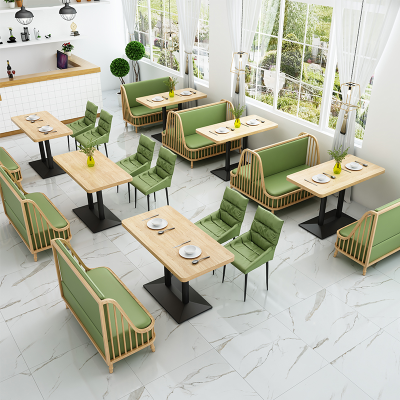 Solid wood milk tea shop table and chairs dessert shop barbecue west dining room card seat cafe bar sofa commercial stool combination