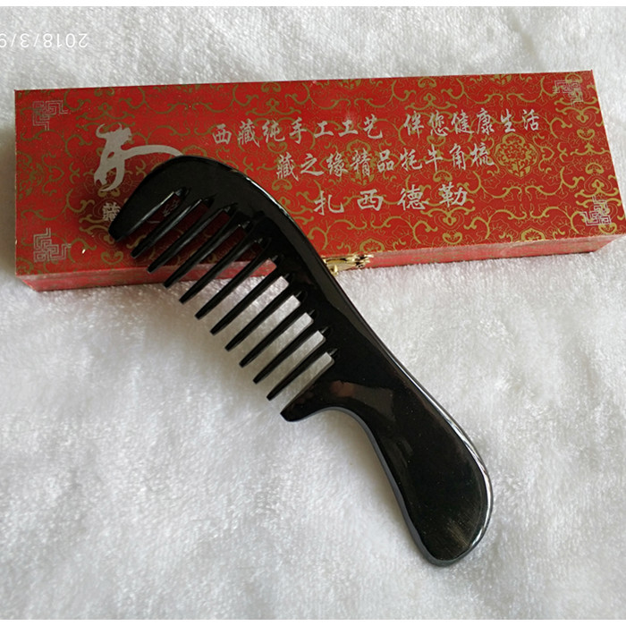 [Hidden edge] Tibet natural black yak yak horn comb wide teeth comb curly hair comb anti-hair loss 