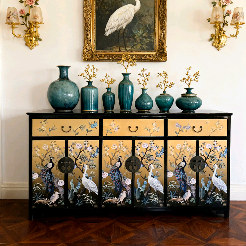 French-Style Antique Painted Entrance Cabinet, Solid Wood Sideboard, Guesthouse Storage Cabinet, Clubhouse Tea Storage Cabinet, Shoe Cabinet