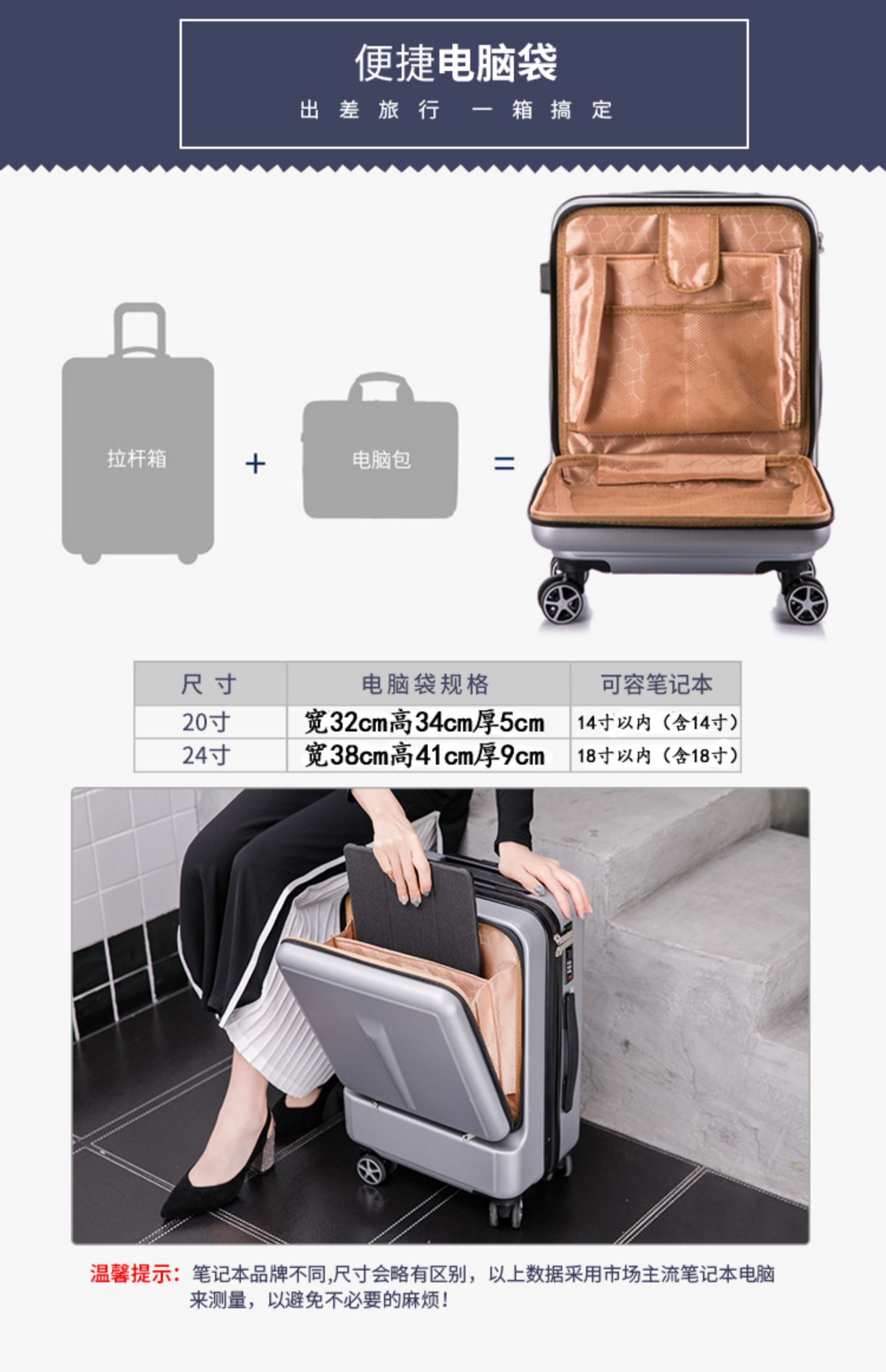 Mặt trước mở máy tính trường hợp xe đẩy phổ quát hành lý bánh xe nam và nữ 20 inch vali kinh doanh lên máy bay 24 hành lý - Va li shop vali