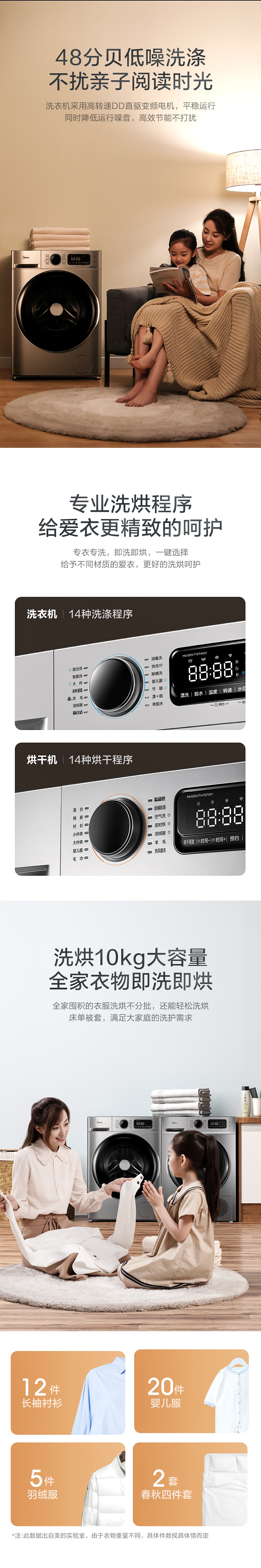 神价格 美的 全自动家用10公斤洗衣机 洗烘套装 东芝电机 42℃热泵快烘 图9