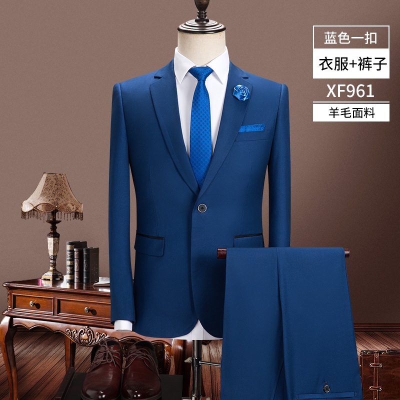 Suit phù hợp với nam giới ba mảnh phù hợp với len thân Hàn Quốc phiên bản chuyên nghiệp kinh doanh đầm đầm chú rể cưới mùa thu